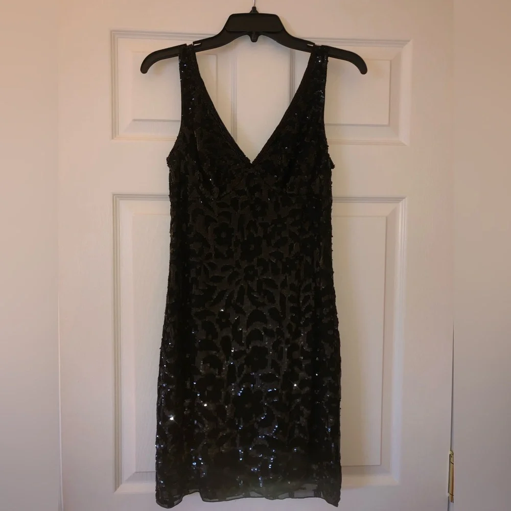 Sequin Mini Dress cocktail beaded v neck sleeveless party sexy prom wedding - Picture 6 of 15